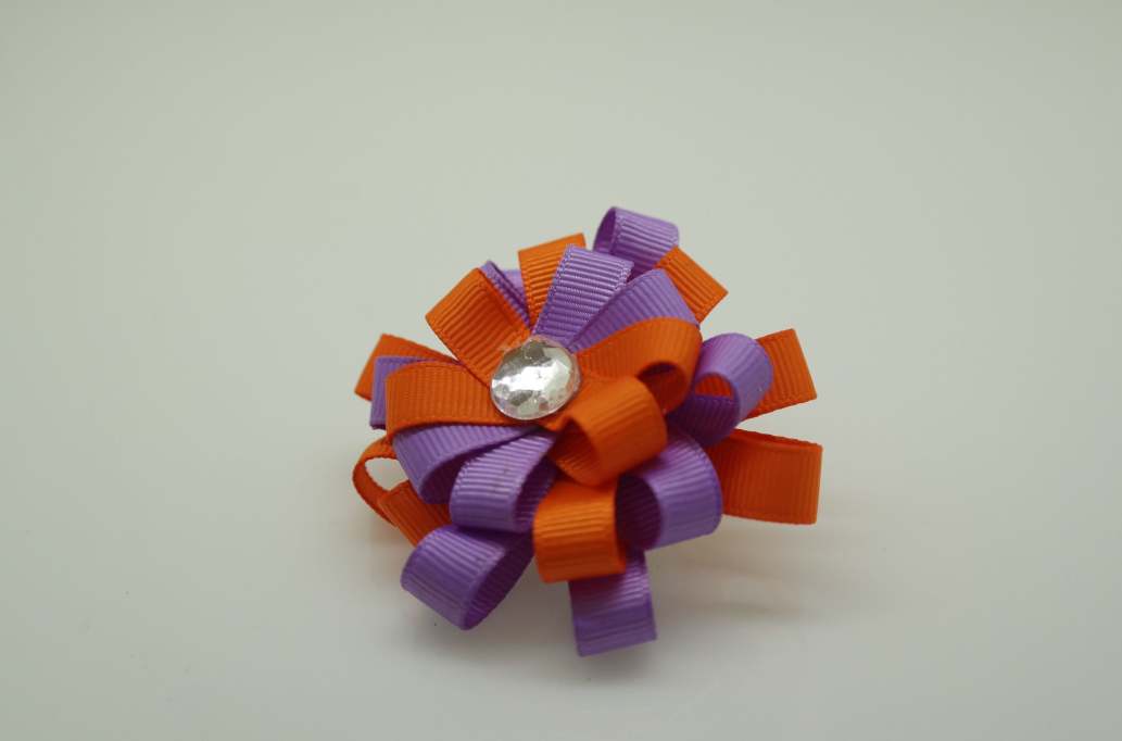Itty bitty tuxedo hair Bow with colors  Russet Orange, Hyacinth